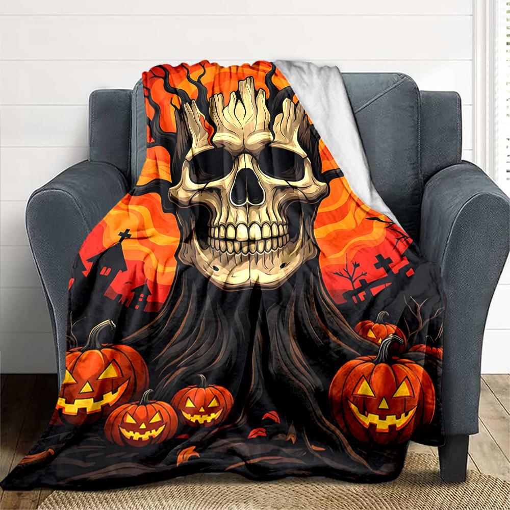 1pc Halloween Skull Blanket Lightweight Flannel Blanket Throw Blanket For Sofa, Bed, Travel, Camping, Livingroom, Office, Couch, Chair, And Bed yy2510