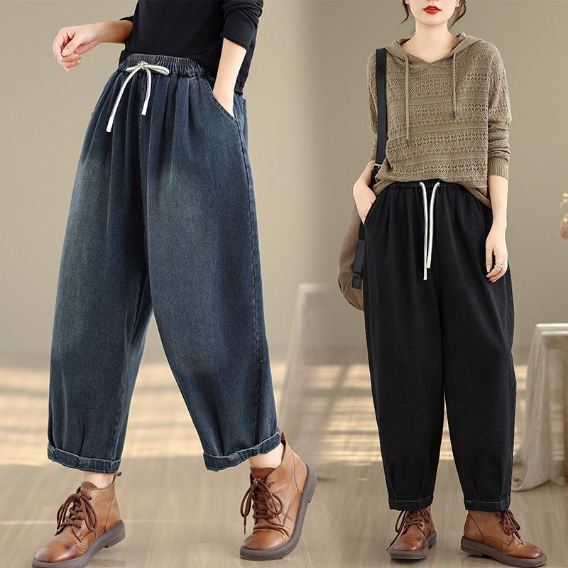 DIMANAF 2025 Autumn Winter Plus Size Women Jeans Cotton Denim Long Pants Vintage Bottoms