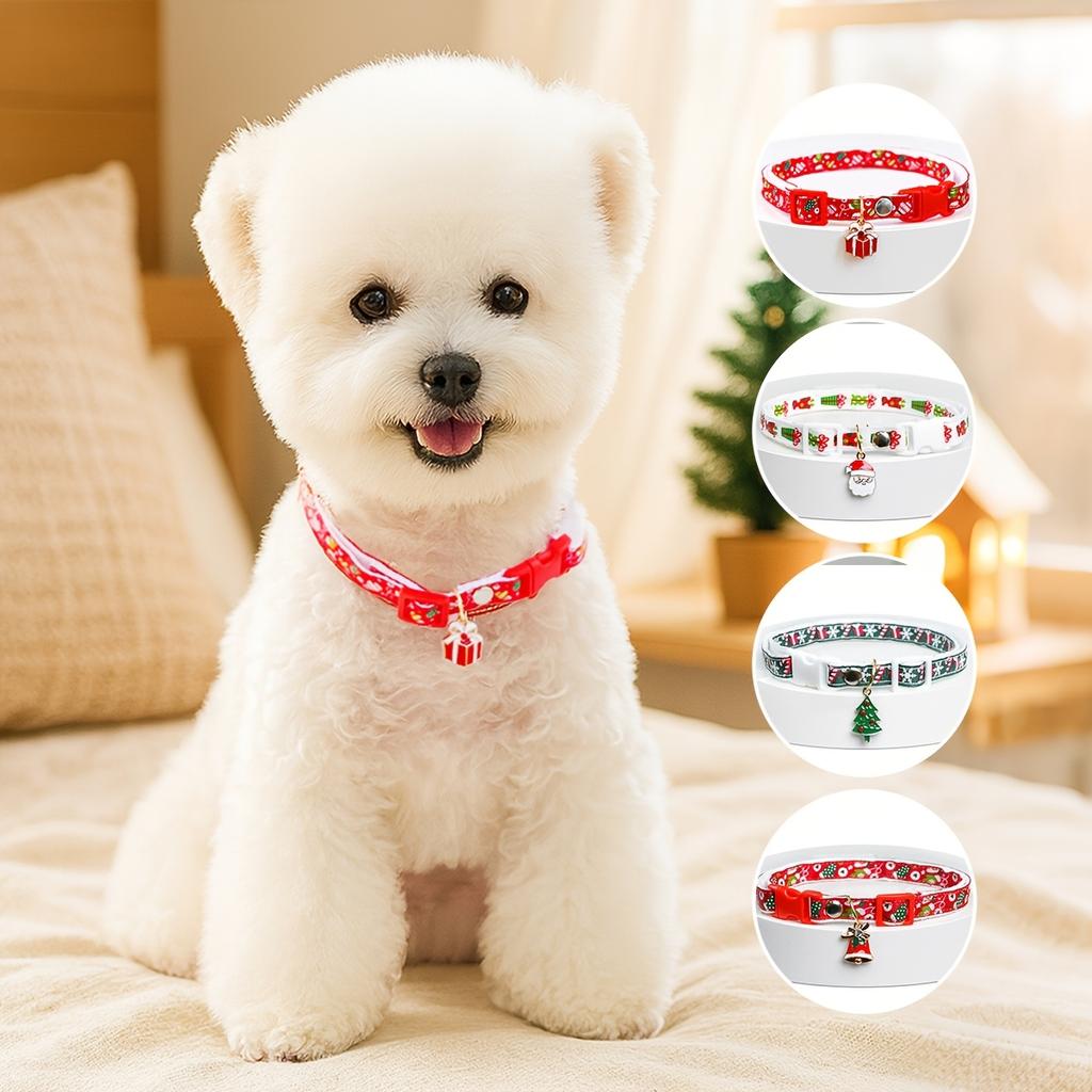 Festive Christmas Pet Collar with Santa Hat Charm - Adjustable Red Polyester Necklace for Dogs and Cats, Holiday-Themed Design
