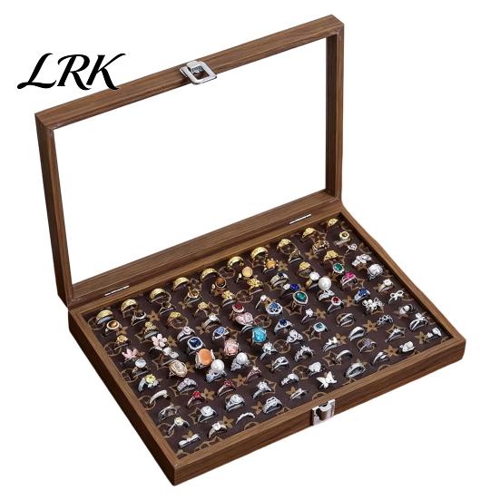 Jewelry Box with Partitions Ring Storage Box, Durable Wood Compartmentalized Design, Soft Neat And Orderly Velvet Interior Multi-grid Organizer,