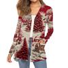 Dámský módní vánoční potisk dlouhý rukáv kapsy slim fit kardigan kabát