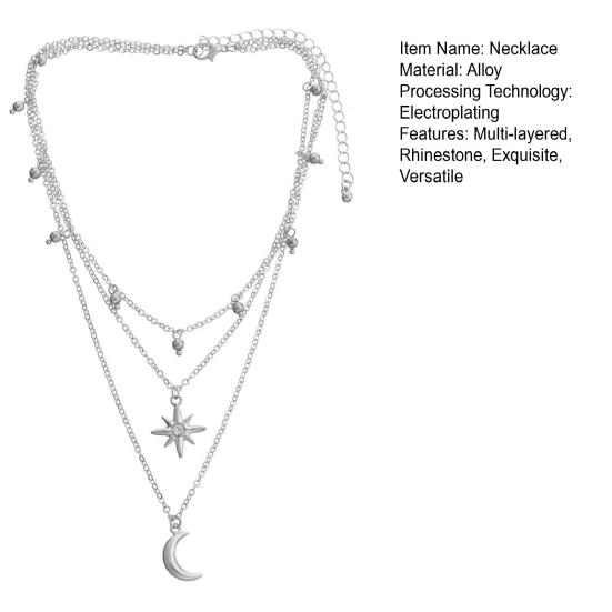 Multi-layered Rhinestone Choker Necklace Metal Crescent Moon Studded Bell Necklace Crystal Choker Diamond Charm Necklace Sweater Chain for Women