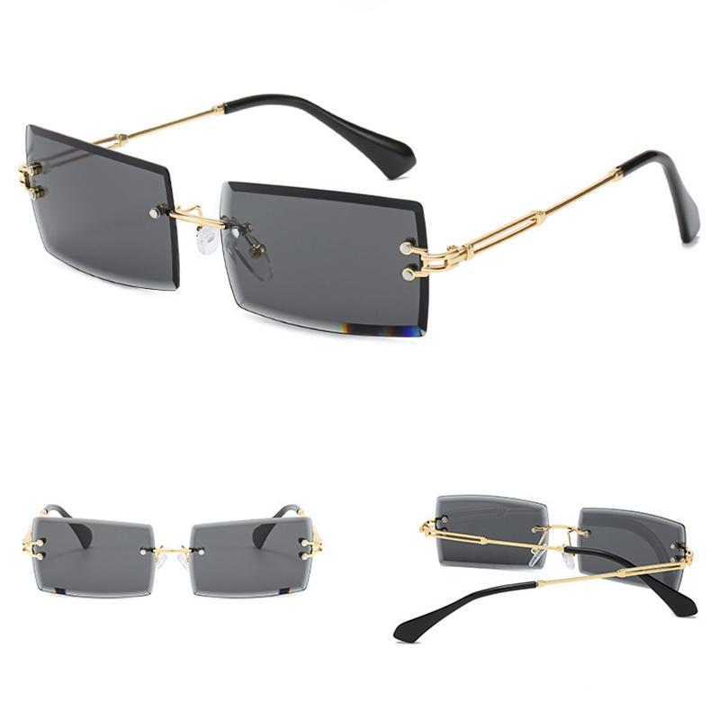 Nicht-polarisierte Trendige Rechteckige Sonnenbrille für Herren Damen Mode Kleine Randlose Quadratische Brille Farbverlaufsgläser Brillen