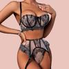 Sexy Lingerie Sets Garter Belt for Women Floral Embroidery Sexy Underwear Erotic Intimates See Through Bra Panty Suit Lace