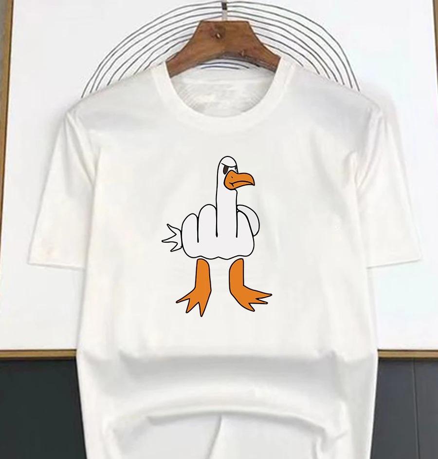 

Unisex Funny Cool Goose Middle Finger Graphic TShirt Contrast Style Casual Tee For Unisex And Women S