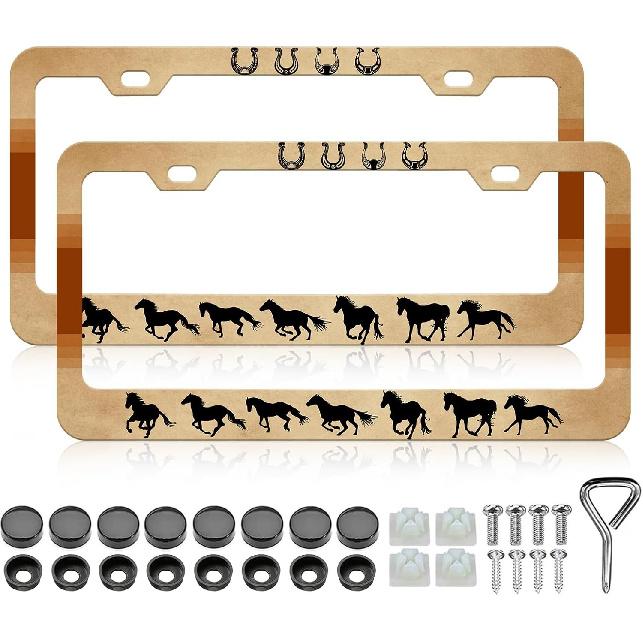 License Plate Frame - 2 PCS Horseshoe Animal License Plate Holder-Horse