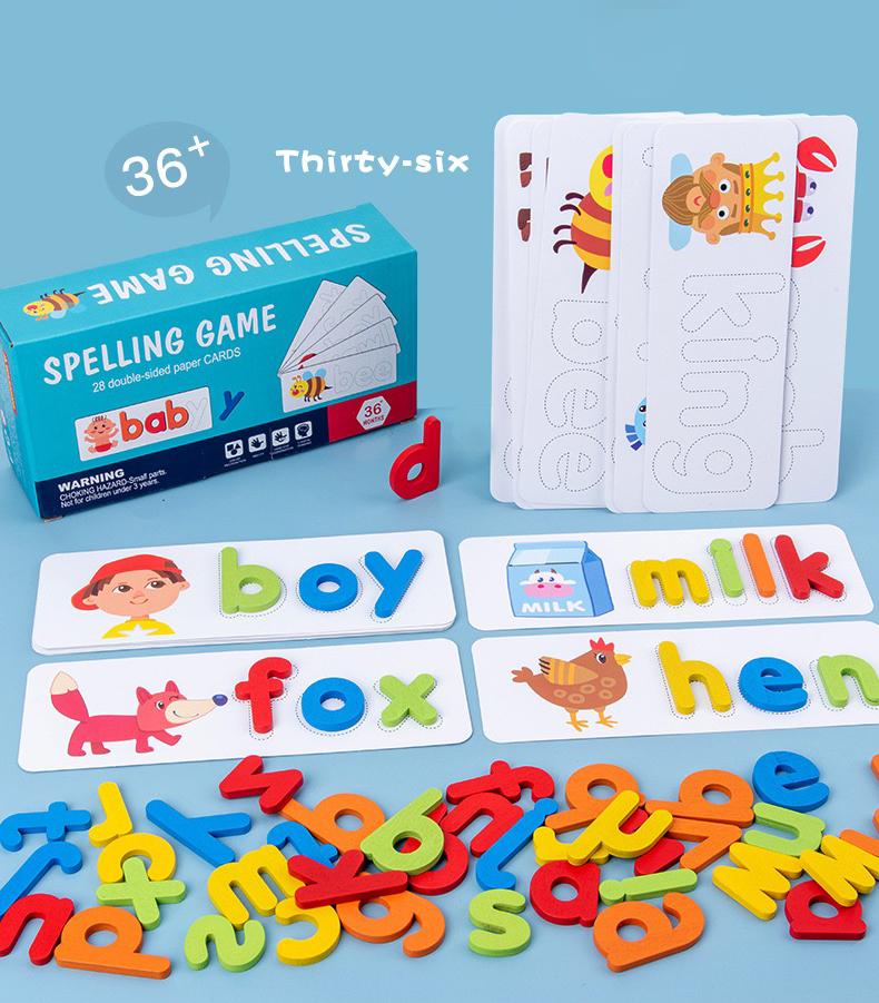 Playing Cards Wooden Learning Games English Learning Cards 1 Set of Spelling Game Wooden Alphabet Puzzle Words