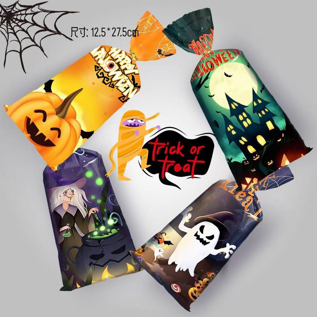 50PCS Pack Halloween Candy Bag Assorted Styles Pumpkin Ghost Bat Halloween Party Supplies Trick or Treat Gift Goodie Bag