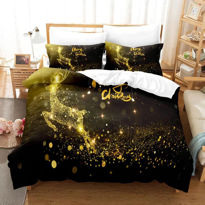 Comforter Cartoon Snowman Santa Claus Christmas Tree Bedding Set Microfiber Twin King Comforter For Boys Girls Gift