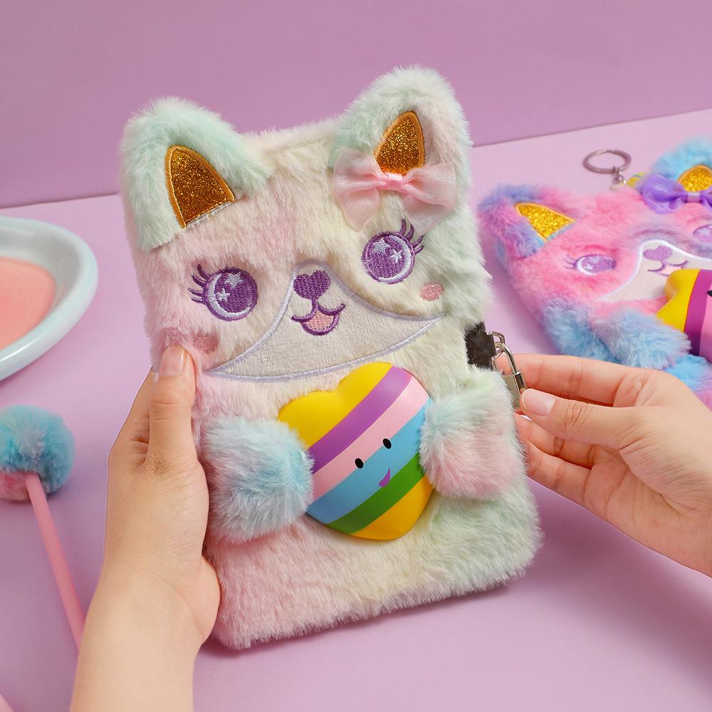 A5 Cartoon Plush Children's Diary with Lock - Cute Girls' Journal for Stress Relief and Gifting