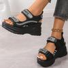 Grote Maat Dames Sandalen Zomer Ronde Neus Muffin Dikke Zool Strass