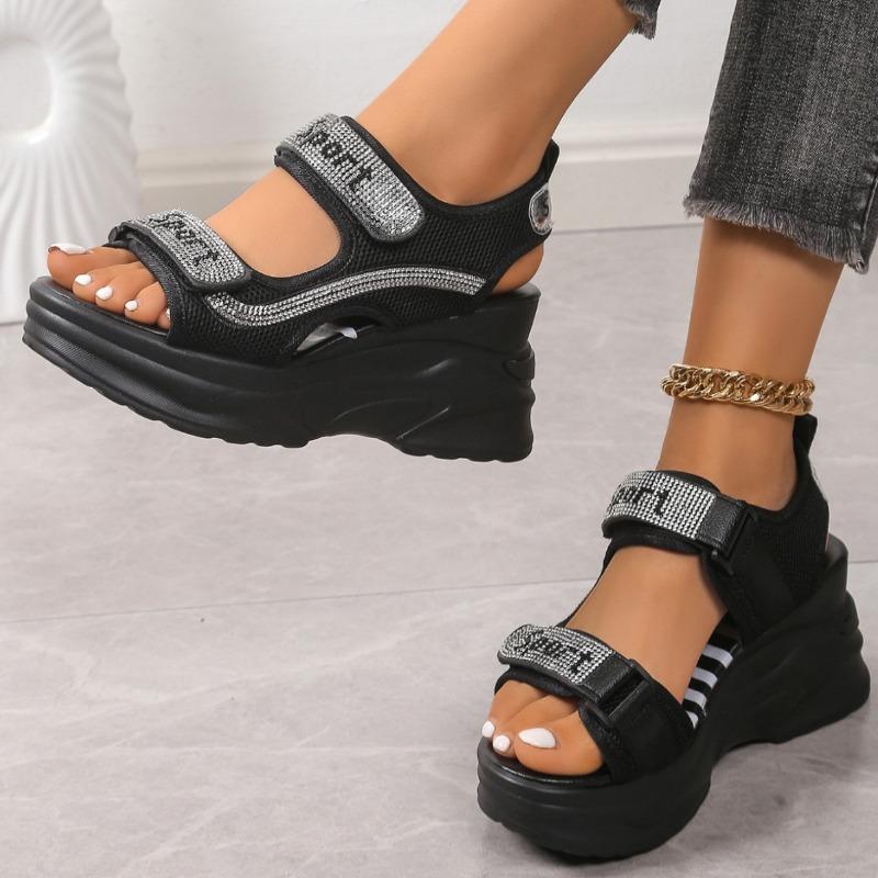 Grote Maat Dames Sandalen Zomer Ronde Neus Muffin Dikke Zool Strass