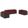 Vidaxl 7-Cz. Garden Lounge Set, Cushions, PE Rattan, Brown