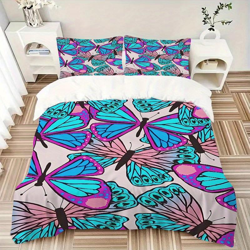 3pcs Butterfly Print Bedding Set, Breathable And Soft, Suitable for All Seasons Machine Washable, Suitable for Bedroom Decoration,yy250822167