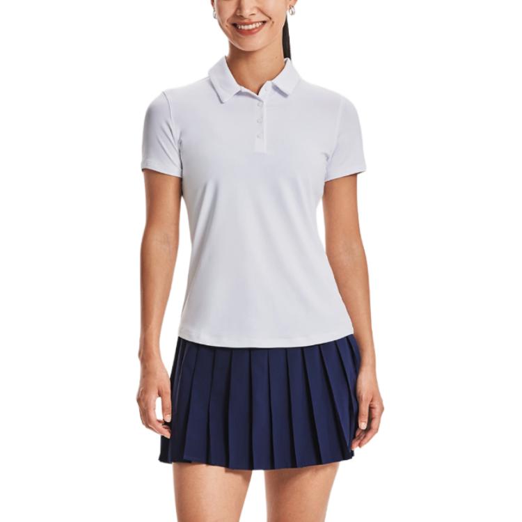 Under Armour Playoff Solid Casual Short Sleeve Polo Shirt Women Tops White 1377335-100