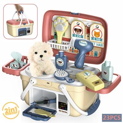 Rollenspiel Welpen Haustierpflege Spielset mit Plüschhund für Kleinkinder Doktorspiel Tierarztset Spielzeug für Kinder Mädchen mit