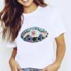 Women's Fruit-Flower Print Crew-Neck Tee Spring/Summer Aesthetic Polyester Fiber Cute Base Shirt Trendy Top