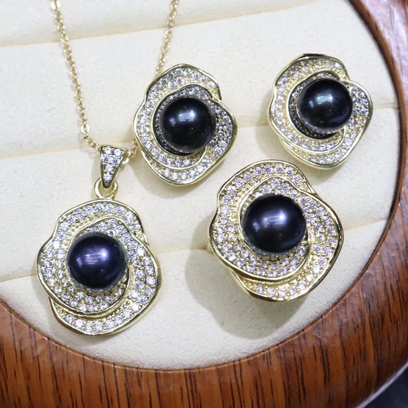 Rich and Noble Freshwater Pearl Necklace Set: 8-9mm, Minor Imperfections, Good Luster, 18K Gold Plated, Micro-Paved, Versatile Jewelry.