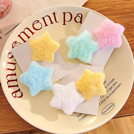 10Pcs Girl Hairpin Plush Star Shape Bang Hair Clips Stable Clamping Force Macaron Color Hair Pin Autumn Winter Accessories