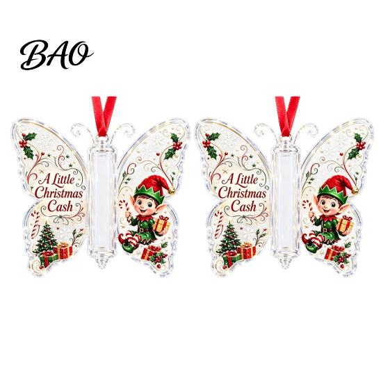 Feiertagsparty Hängende Dekoration Schmetterling Bargeldgeschenk-Schmuckstück, Weihnachts-Geldhalter mit Acryl Festlichem Druck, Baumanhänger für Überraschungsgeschenke,