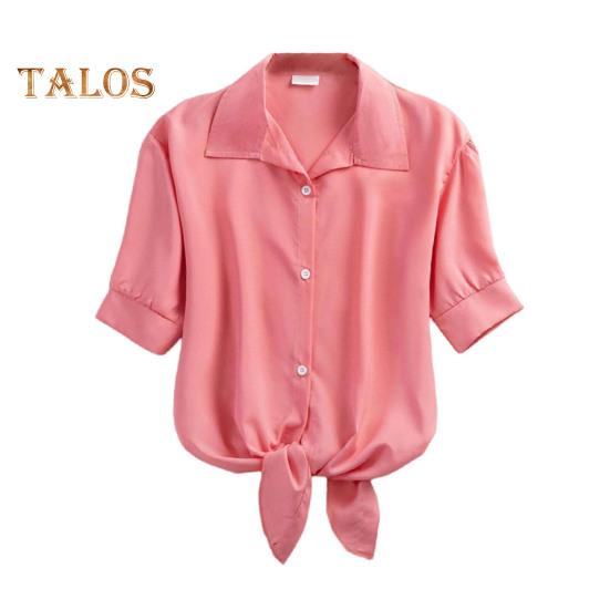 

Женская рубашка, летняя, с коротким рукавом, повседневная, с лацканами, однотонная, дышащая, женская блузка для офиса, путешествий, вечеринок, повседневной одежды XXL розовый
