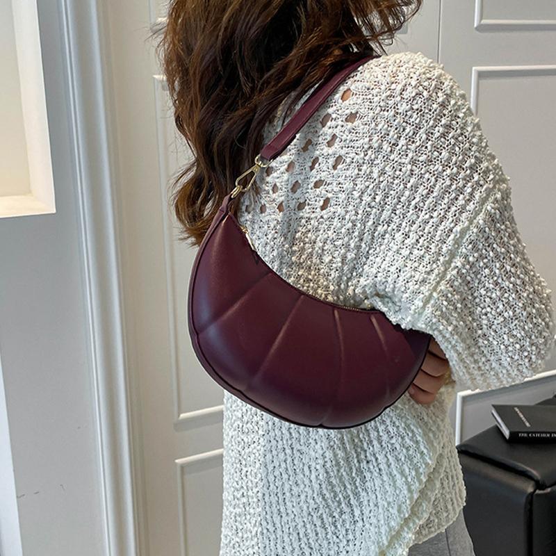 High-end Simple Crescent Bag Solid Color Horn Shoulder Bag High-quality Leather Women's Bag New Versatile Commuter Underarm Bags