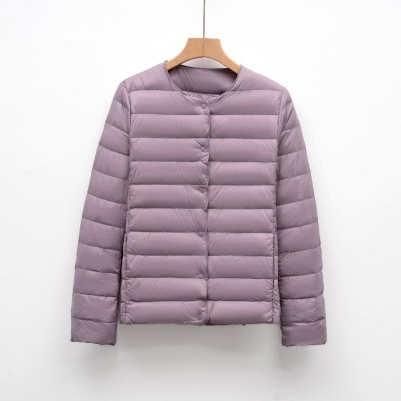 Pinghu light and thin women's short round neck autumn and winter new simple round neck warm jacket solid color long sleeve down jacket liner