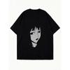 Oversized T Shirt Black Striped Face Graphic Print Casual Streetwear Top For Women