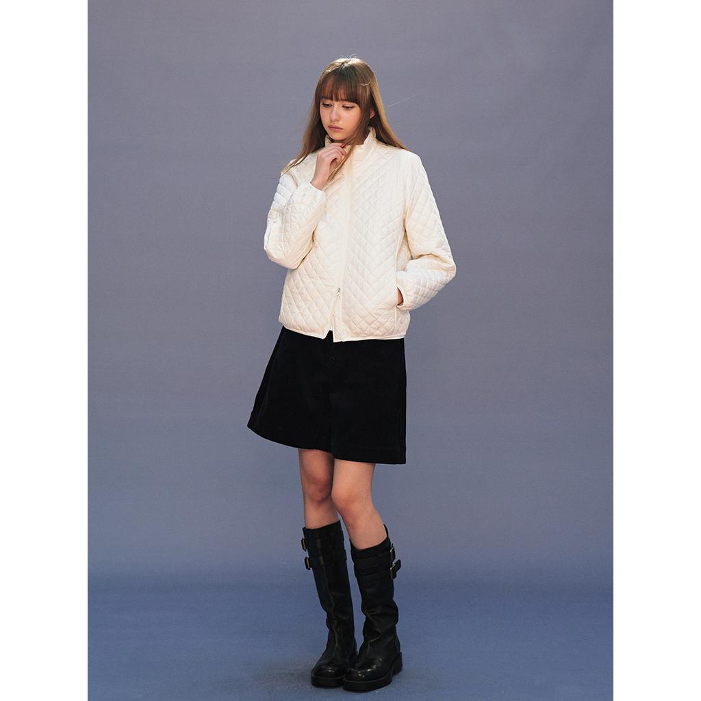 Winter new casual versatile solid color three-proof classic small grid stand-up neck cotton jacket female H