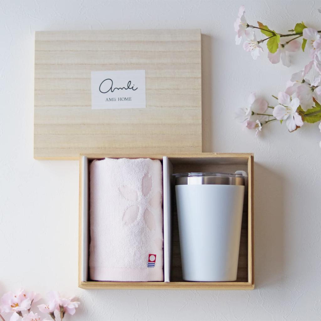Convenience Store Imabari Towel with Convenience Store Heat Cold Stainless Vacuum Double Wall Face Cherry Birthday Gift [Dolce Duo] Tumbler, Set, Lid,