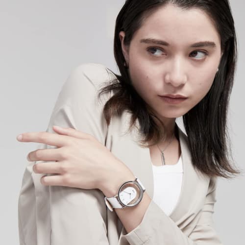 Watch Men's White Popular Brand Leather Stylish Ladies Unisex White Skeleton Watch KLON INVISIBLE RELATION WHITE 40mm