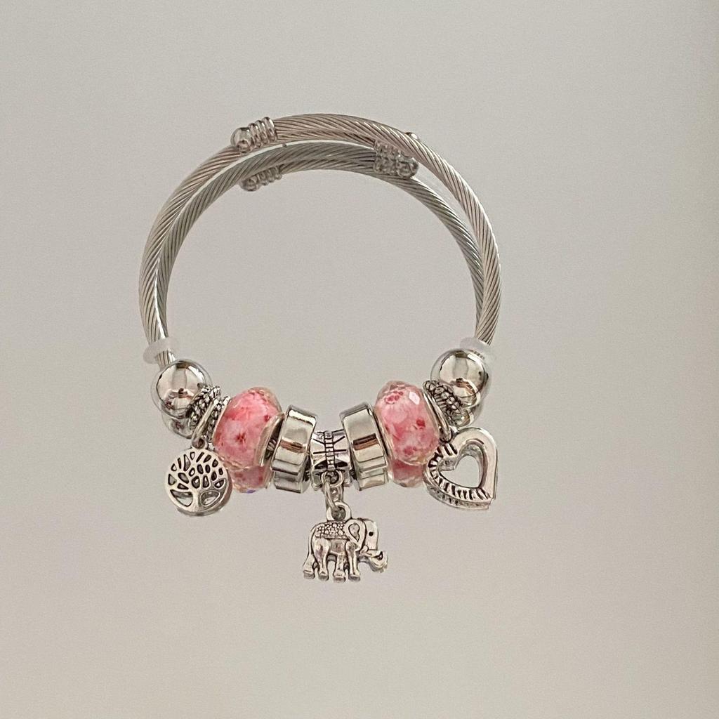 Panjia Dora Women's Stainless Steel Beaded Bracelet - European American Versatile Luxury Jewelry