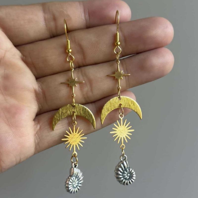 Zinc Alloy Sun Moon Conch Earrings for Women Lightweight Hypoallergenically Beach Party Jewelry Bohemian Accessories
