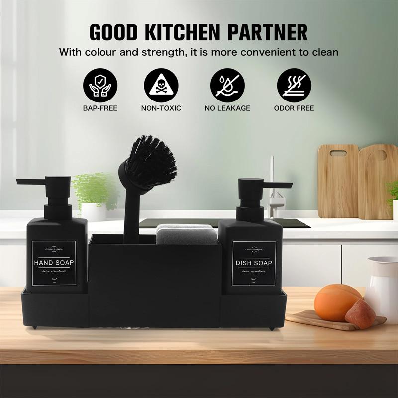 6Pcs/set Soap Bottle Storage Tray Brush Set with Storage Compartment Portable Pump Bottle for Organizer Home Sink Kitchen