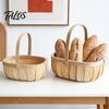 Oval Storage Bin Handmade Woven Wood Basket, Organizer with Reinforced Handle, Natural Chip Large Capacity for Kitchen And Home Decor Farmhouse Floral