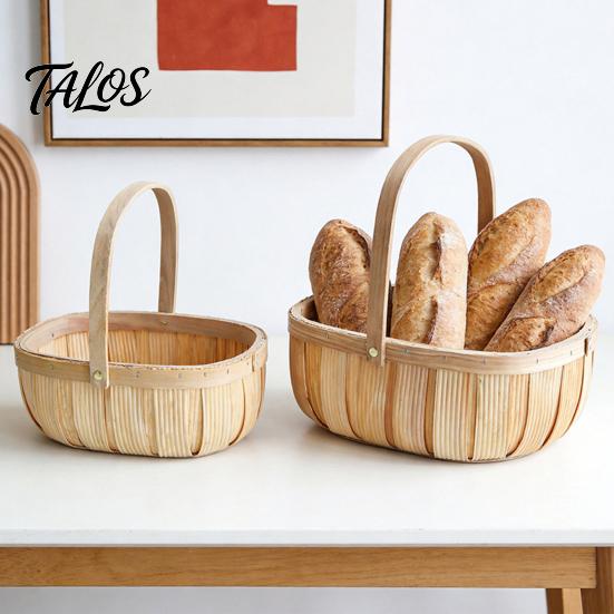 Oval Storage Bin Handmade Woven Wood Basket, Organizer with Reinforced Handle, Natural Chip Large Capacity for Kitchen And Home Decor Farmhouse Floral
