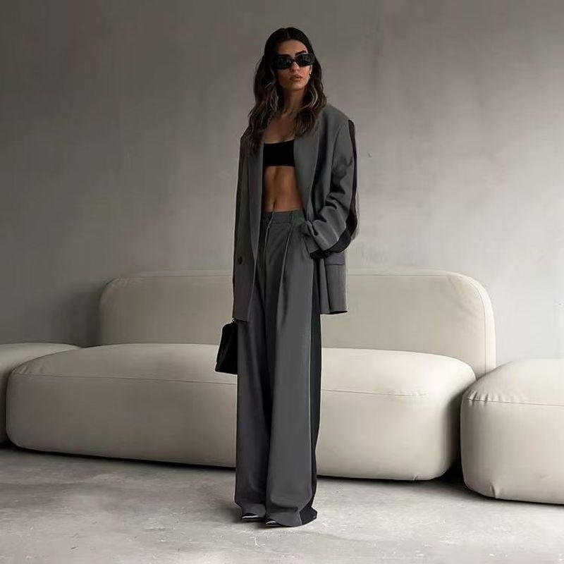 Fashion Wind Loose Contrast Color Long Sleeves Suit Pants Suit Loose Suit Wide Leg Pants Set