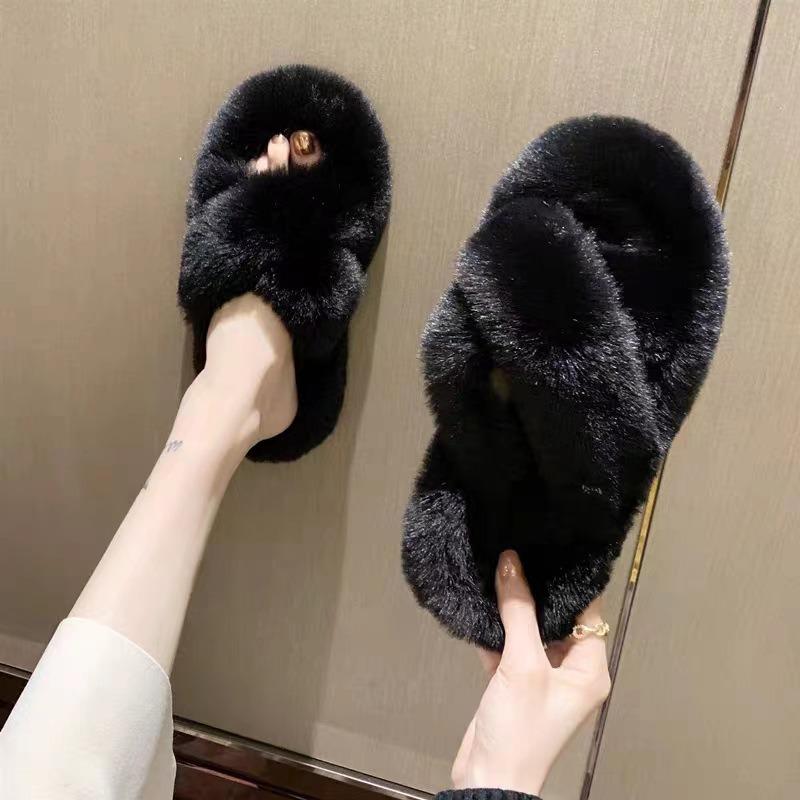 Mao Mao slippers women's outer wear household autumn and winter home cotton shoes comfortable cross word shoes