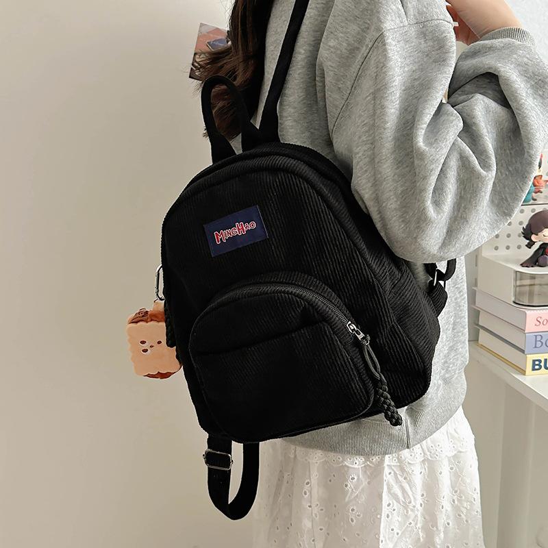 Schoolbag Small Solid Color Corduroy Student Small Backpack Shopping Retro Versatile Solid Color Niche Cute Mori Backpack Women