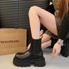 Thick Soled Black Chelsea Short Boots with Sleeves British Style Martin Boots Women's Shoes New Mid Pipe Chimney Boots