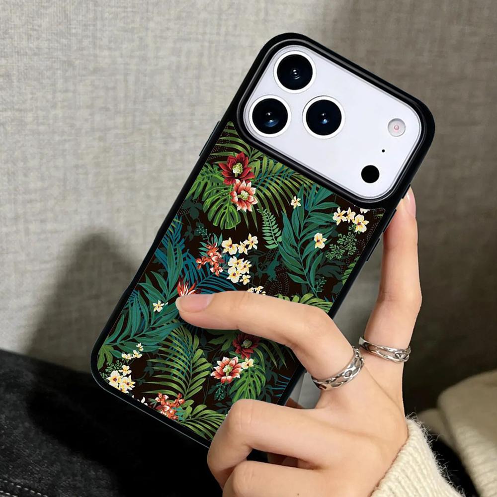 Capa Hülle für iPhone 17 Air 16 Pro Max 15 Plus 11 13 Mini 14 12 Rückseite Handyhülle Retro Tropische Blumen