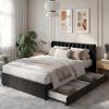Cama Estofada 140 x 200 cm Veludo Com Estrado de Ripas Cabeceira 2 Gavetas, Preta