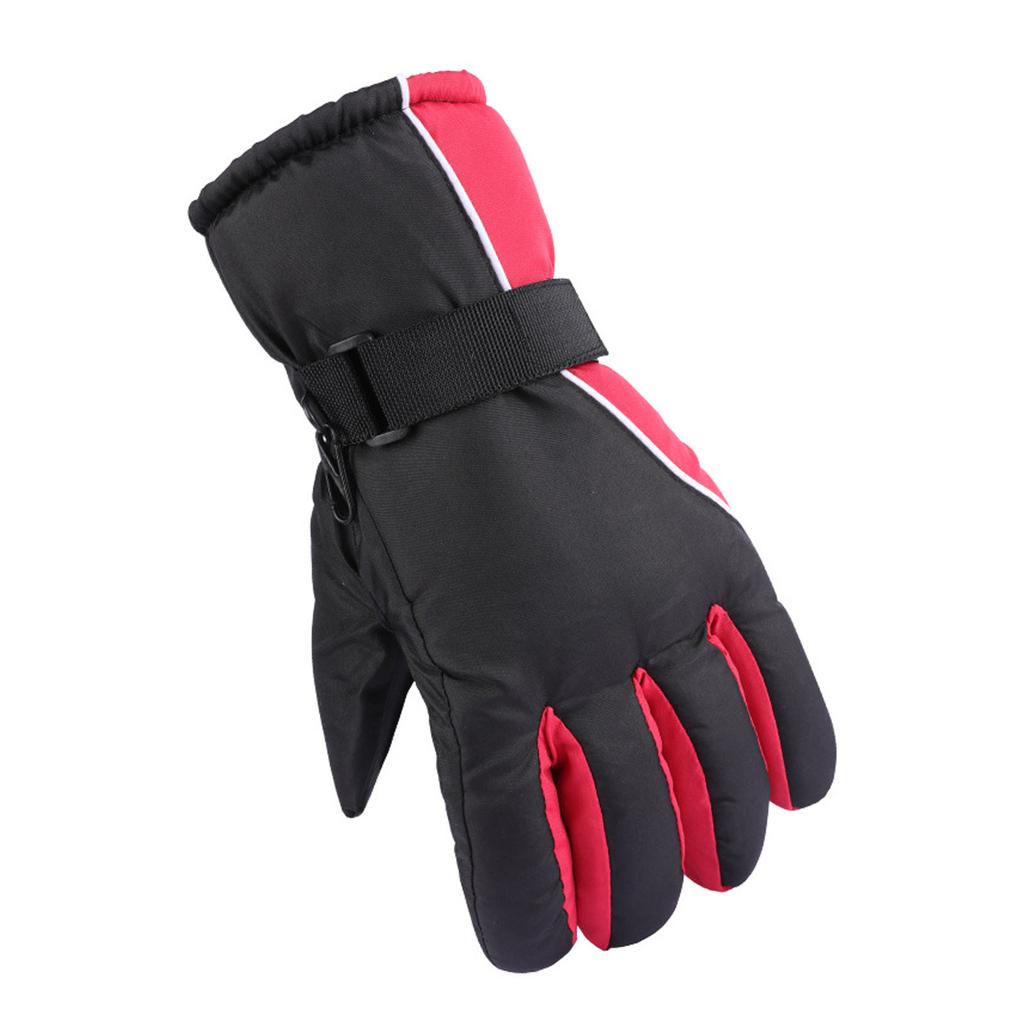 Winter Ski Gloves Windproof Waterproofing Plush Lining Warm Motorcycle Gloves for Skiing Cycling Hiking Climbing Red