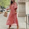 Maxi Dress Women European American Street Style Geometric Puff Sleeve