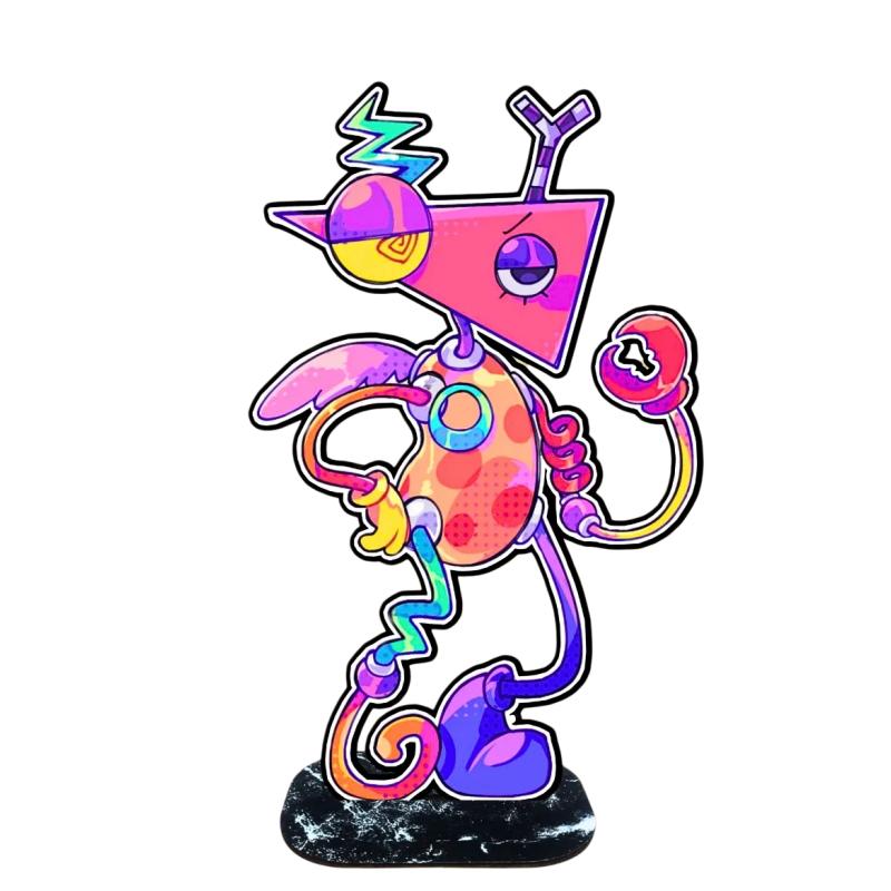 Pomni Caine Wooden Stand Figure Cute Cartoon Anime Character HD Print Smooth Desk Decor Lovely Ornament Collection Gift For Fans