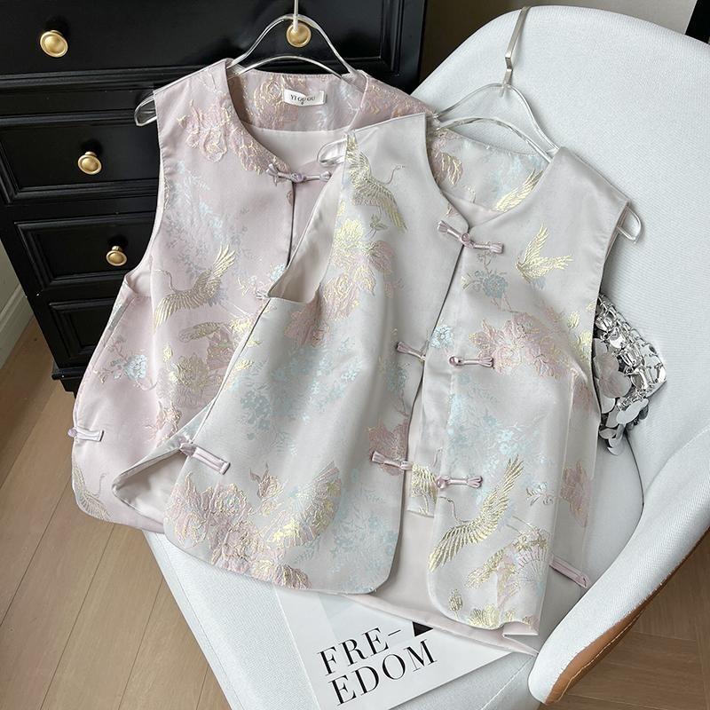 Disc button jacquard vest women's spring and summer 2025 new high-end vest sleeveless top