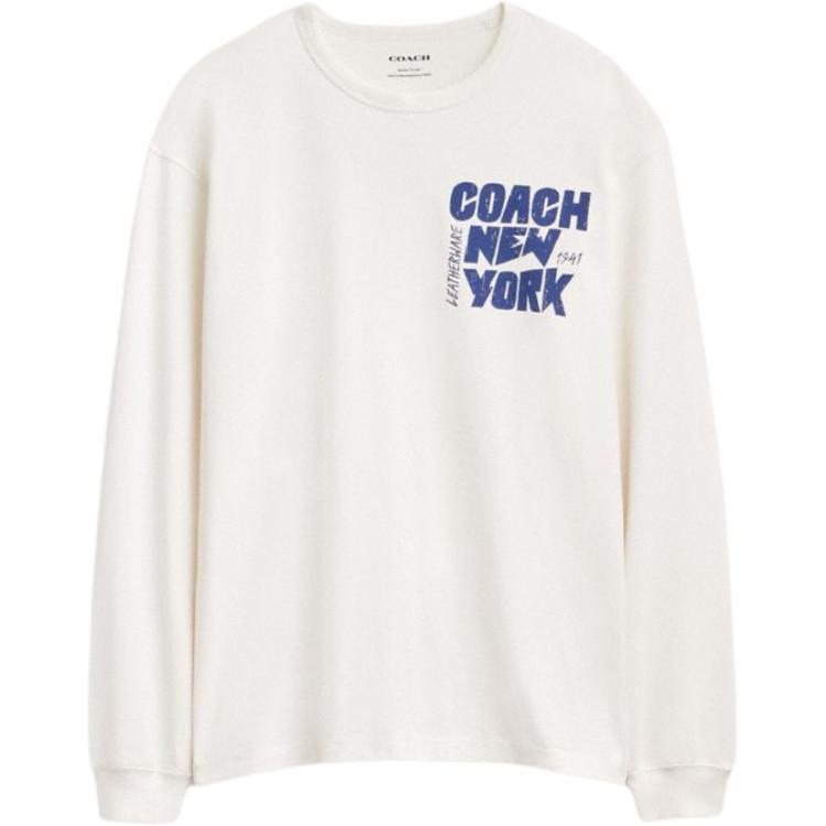 Coach Letter Logo Print Round Neck Long Sleeve T-Shirt Men T-Shirts White CW771-WHT