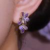 Elegant Classic Style Flower Shape Inlaid Shiny Purple Rhinestone Earrings  Delicate Accessory for Daily Wear