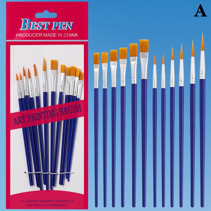 12 Pcs Painting Brushes Set Art Round Flat Hair Nylon Hair Paint Brush Pen For Oil Acrylic Watercolor School Art Supplies