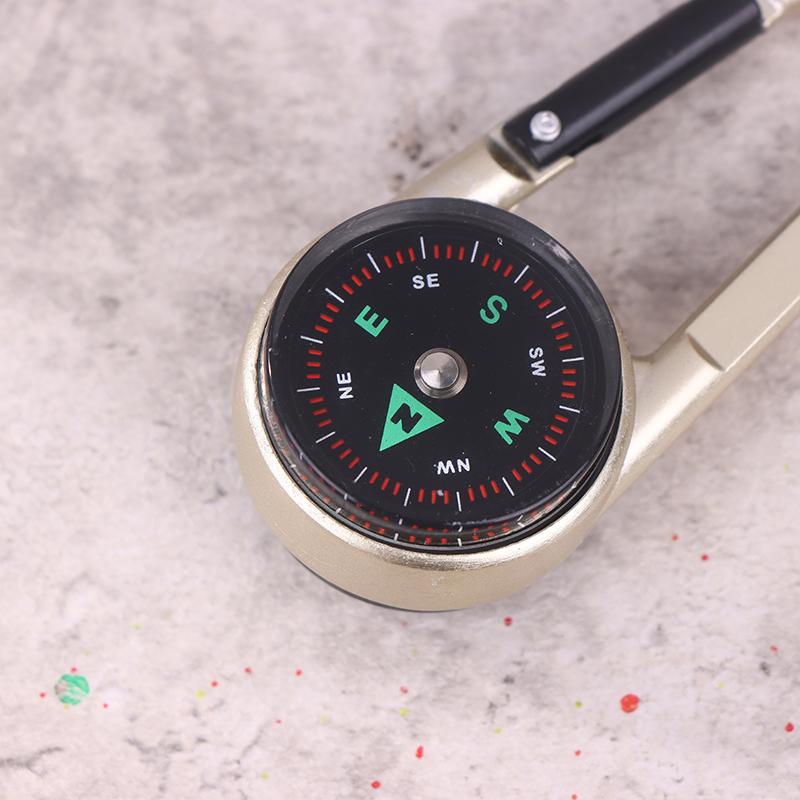 1Pc 3 In 1 Double Sided Mini Compass Carabiner Keychain With Compass Thermometer Outdoor Hiking Survival Zinc Alloy Key Ring